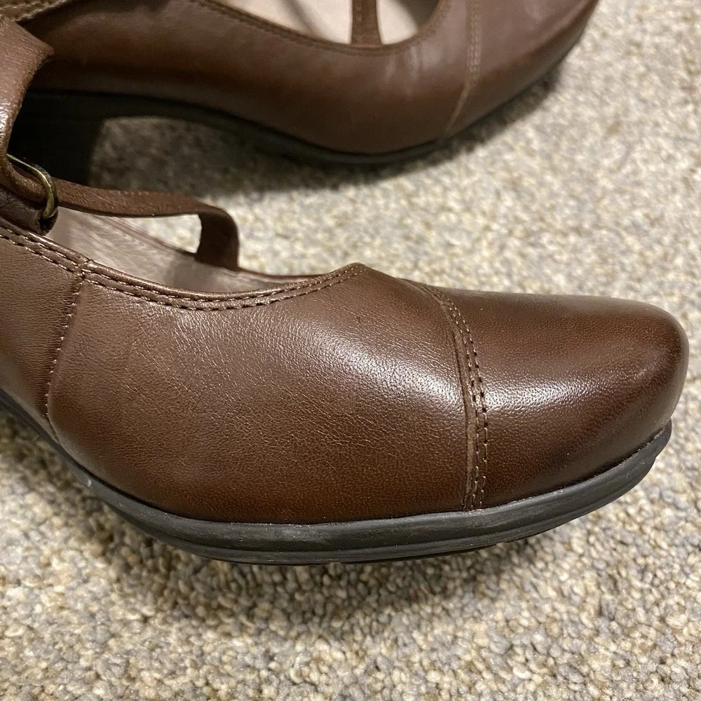 Abeo Mary Jane Pumps 9N EU 39.5 Brown Leather Cross Strap Retro Academia Office